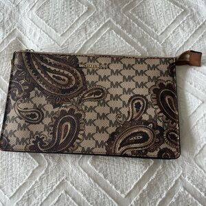 Michael Kors Brown and Tan Paisley Pouch